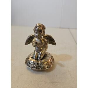 Vintage Silver Plated Cherub Angel Wing Blowing Kiss Figurine